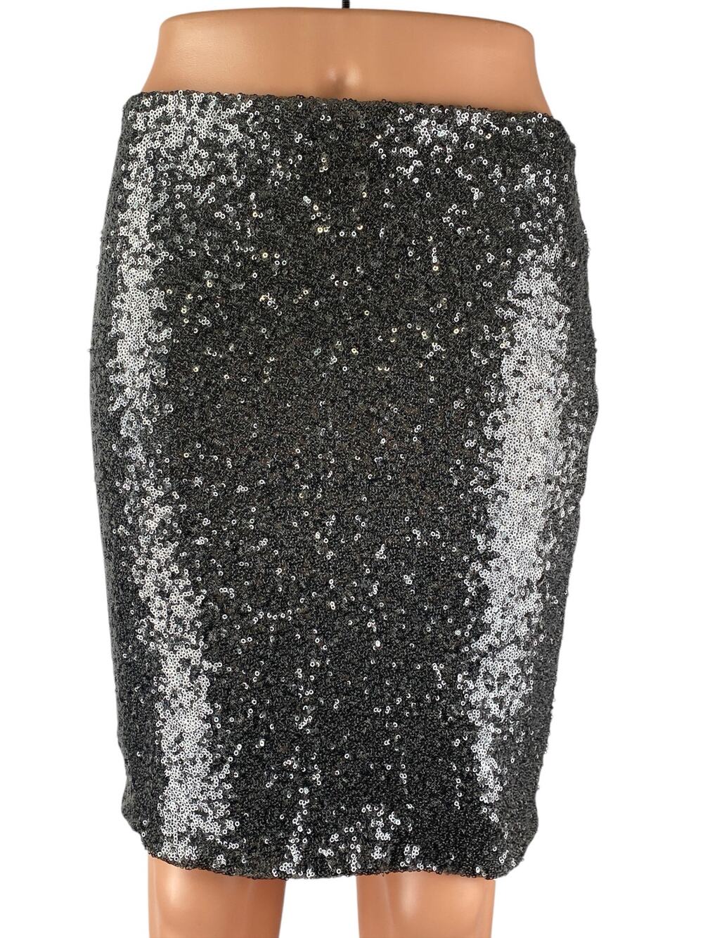 ANGL Women's Black Sequin Sparkly Shimmer High Waisted Pencil Mini Skirt Size M